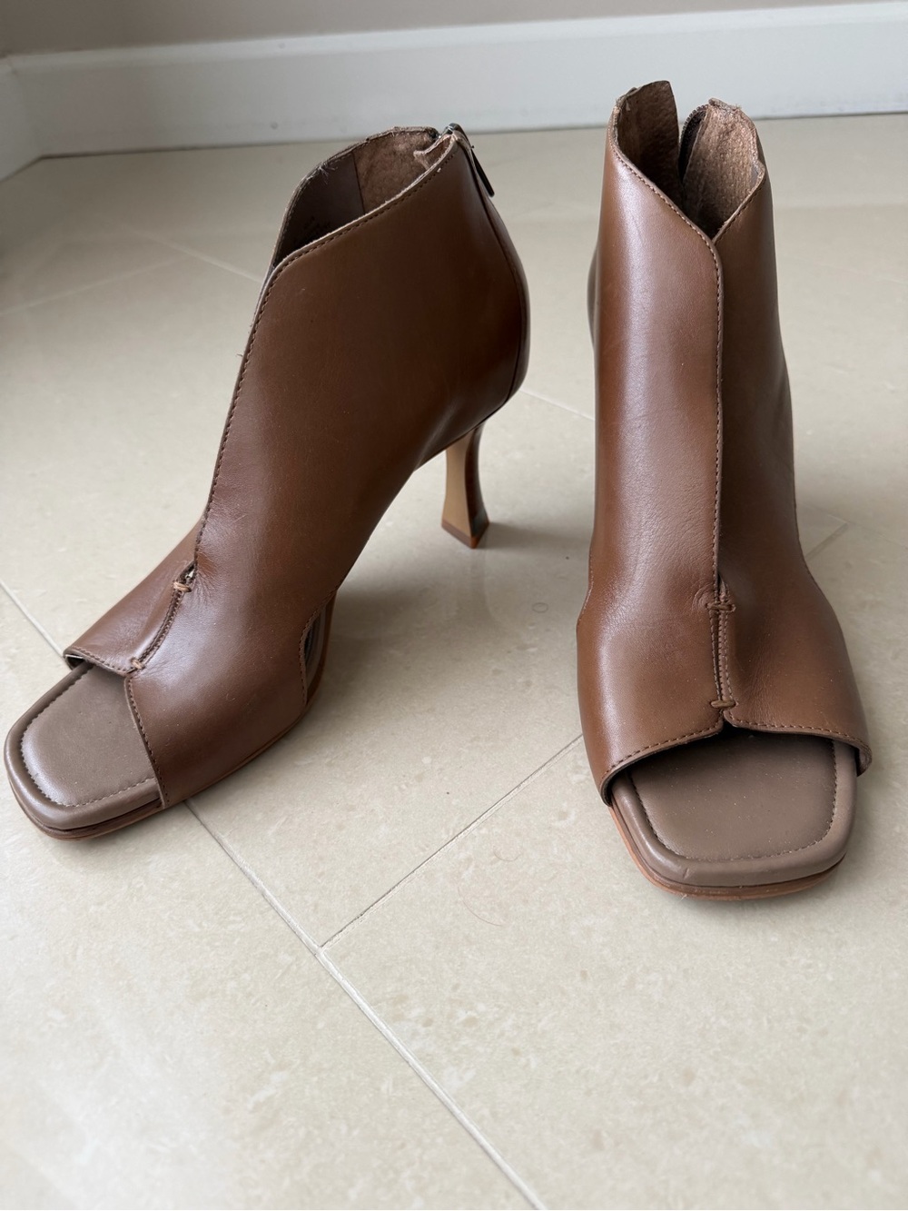 Vince Camuto Brown Open-Toe Sculpted Heel Ankle Booties